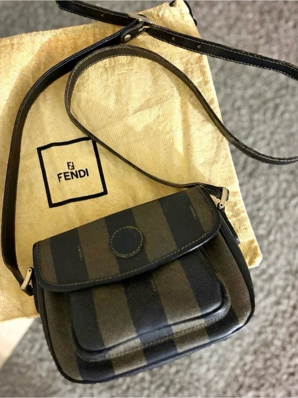FENDI Vintage Striped Brown Crossbody Shoulder Bag